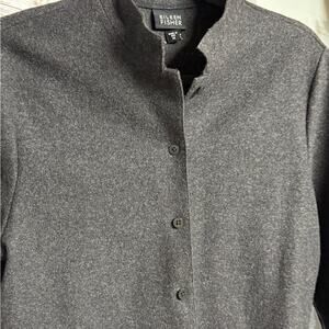 Eileen Fisher Charcoal Wool Button-Up Shacket with Mandarin Collar Size M